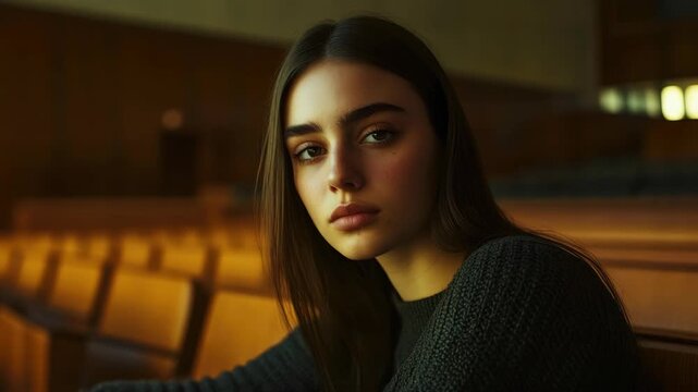 Portrait of young woman in church