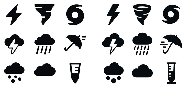 Weather icons with cloud rain lightning solid