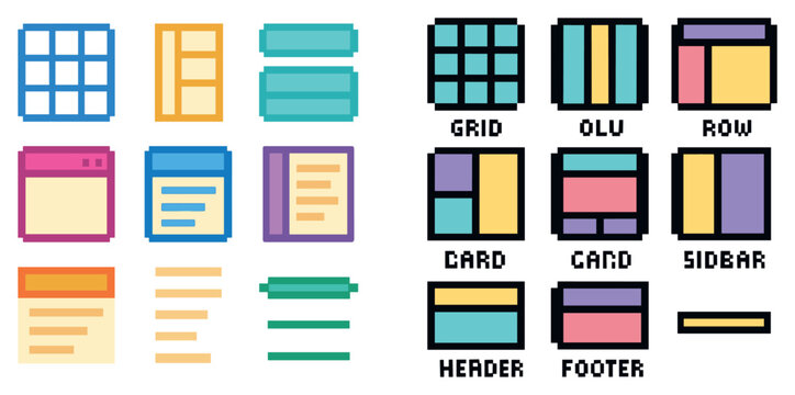 Layout icons with grid card sidebar pixel