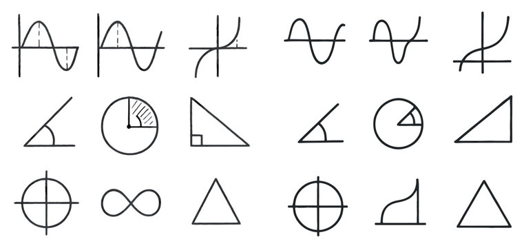 Math icons with graph triangle circle outline