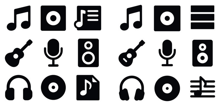 Music icons with guitar headphones speaker bold