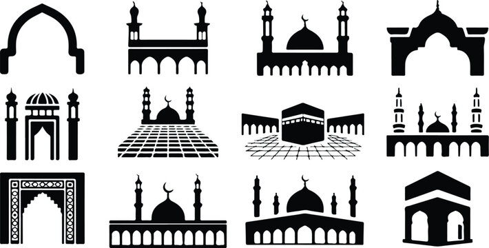 Kaaba Mecca Silhouette Icon Islamic Sacred Architecture Vector