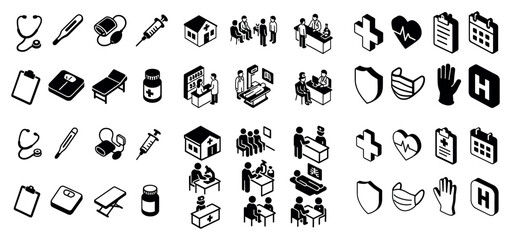 Obraz premium Icons depict medical and healthcare consultation