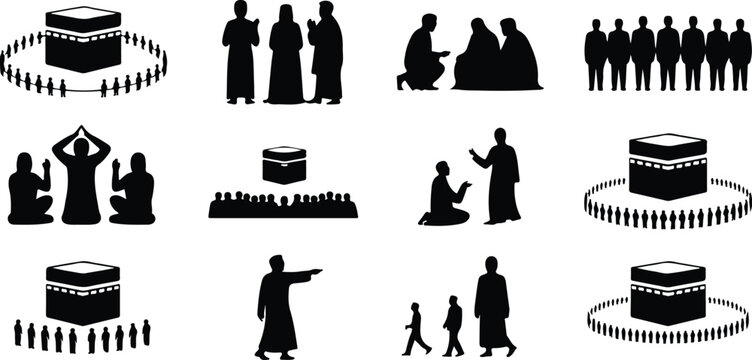 Kaaba Mecca Silhouette Icon Islamic Sacred Architecture Vector