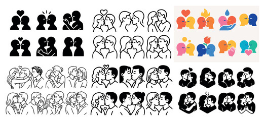 Fototapeta premium Diverse couples in minimalist love icons