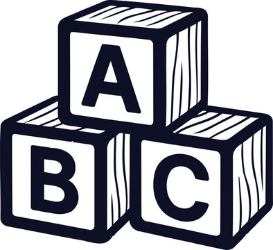 Illustration of wooden alphabet blocks with letters a, b, and c stacked together
