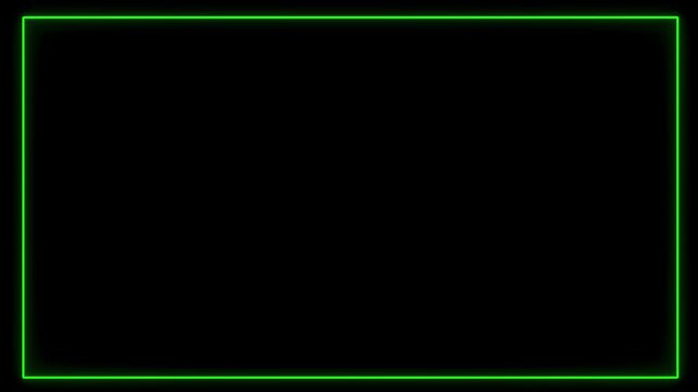 An illuminated green rectangle against a black background. Animated flashing laser frame on a black background, easy to use.