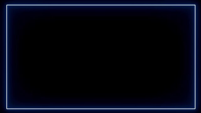 A vibrant blue neon rectangle frame against a stark black backdrop. The neon glow offers a modern, high-tech feel. Animated flashing laser frame on a black background, easy to use.