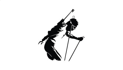 Rifle shooting soldier silhouette with dynamic pose and crossed barrels for tactical combat illustration background © Diego
