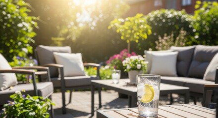 Fototapeta premium Sun Drenched Summer Patio With Refreshing Drink