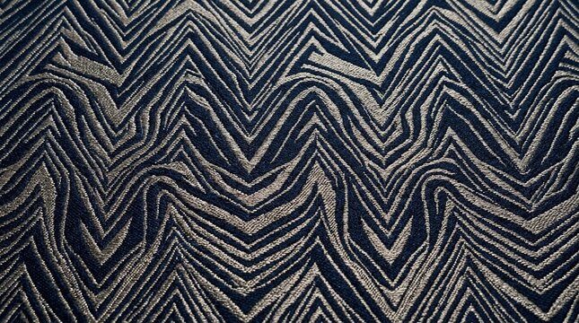 Textile Jacquard Weave Abstract Luxury Angular Interlocking Pattern Midnight Blue Silver Grey Premium Fashion Presentation