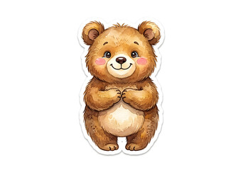 Obraz premium Cute Baby Bear Standing with Rosy Cheeks Watercolor Sticker