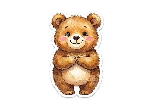 Cute Baby Bear Standing with Rosy Cheeks Watercolor Sticker