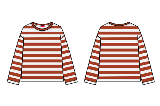 vector illustration of a Orange and white striped long sleeve t shirt vector mockup. 