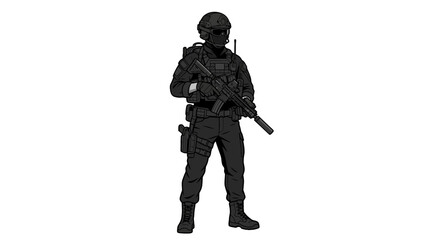 Fototapeta premium A soldier in tactical gear stands ready in military camouflage.