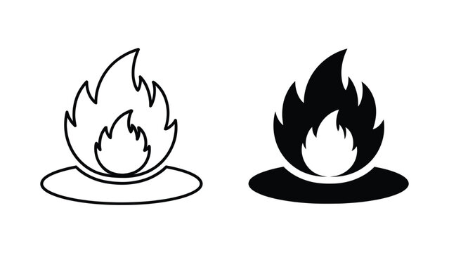 Vector illustrations of fire icons in black outline