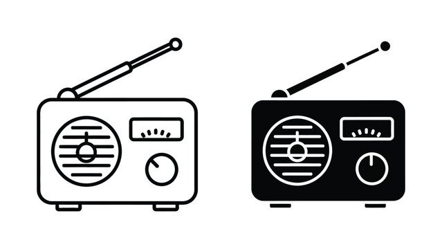 Vector illustration of two black and radio icons with antennas
