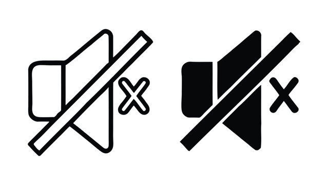 Vector icons of two crossed out speaker symbols in black