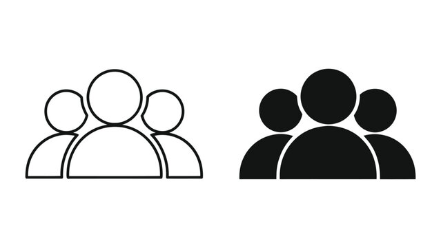 Two sets of three people icons in black and outline