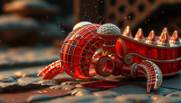 Abstract Red Tech Gadget Concept on Futuristic Surface