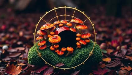 Papier peint photo Chambre de fille Mushroom Mandala Concept on Mossy Forest Floor  © A Luna Blue
