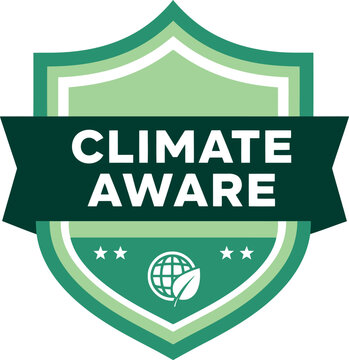 Green climate aware badge emblem for environmental sustainability and eco-friendly initiatives