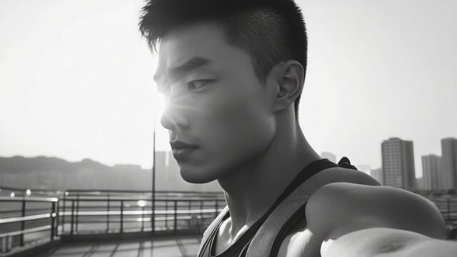 Bodybuilder Selfie: Sunset Urban Portrait