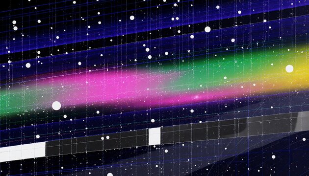 Abstract Digital Grid Spectrum Background with Glowing Rainbow Flow