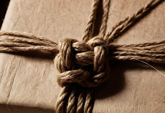 Brown parcel wrapped with rustic twine and knot