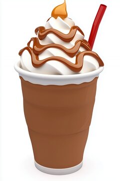 Caramel Iced Coffee with Whipped Cream in Brown Paper Cup