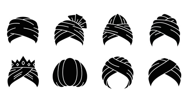 Collection of Diverse Turbans and Headwear Silhouettes