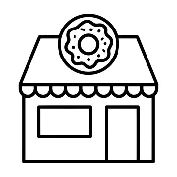 Vector of a small bakery shop with a donut on the roof, modern design