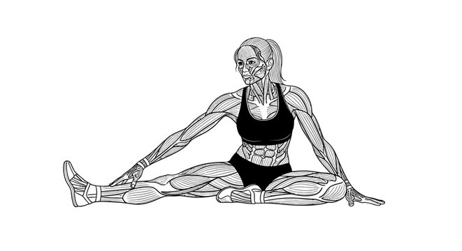 Woman doing seated forward bend yoga.