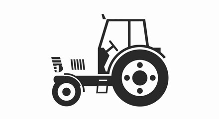 Simple black silhouette of an agricultural farm tractor for rural cultivation and heavy work, isolated white background. © IMRONI