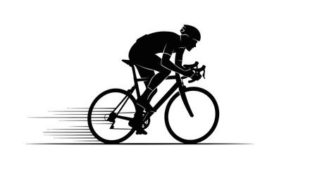 Fototapeta premium Dynamic silhouette of a cyclist riding a racing bicycle fast on an isolated white background.