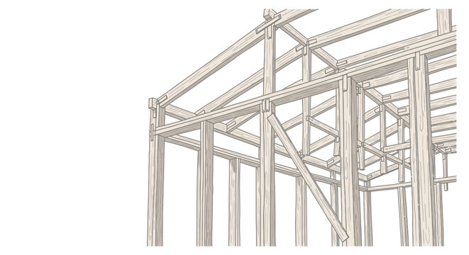 Wooden Scaffolding Framework Structure on Isolated White Background