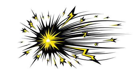 Abstract explosive starburst effect with yellow sparks, isolated white background. © IMRONI