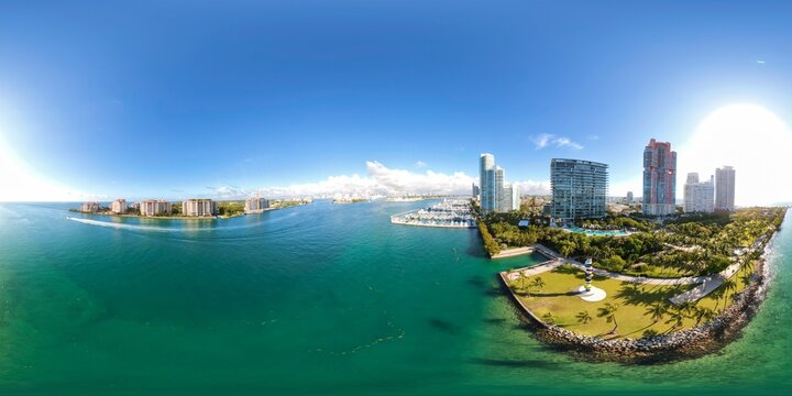 Aerial Miami Beach South Pointe Park with view of inlet to Port Miami 2026