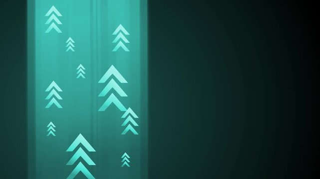 Vertical beam of teal light with multiple upward arrows on left gradient background animation