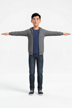 3d character standing t-pose Chinese modeling digital assets