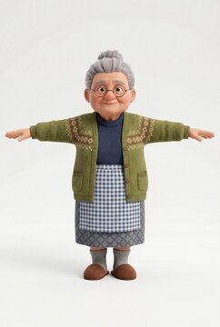 Senior woman 3d character smiling in t-pose