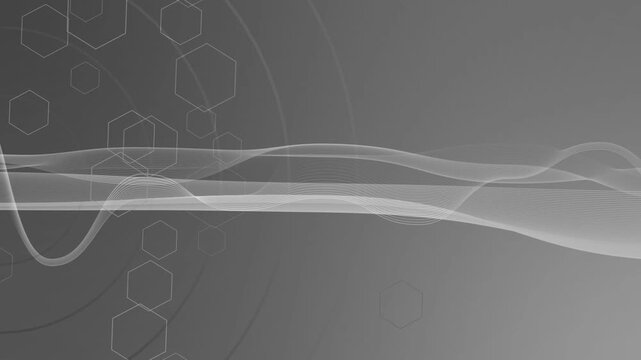 Flowing translucent waves with hexagon overlays background animation