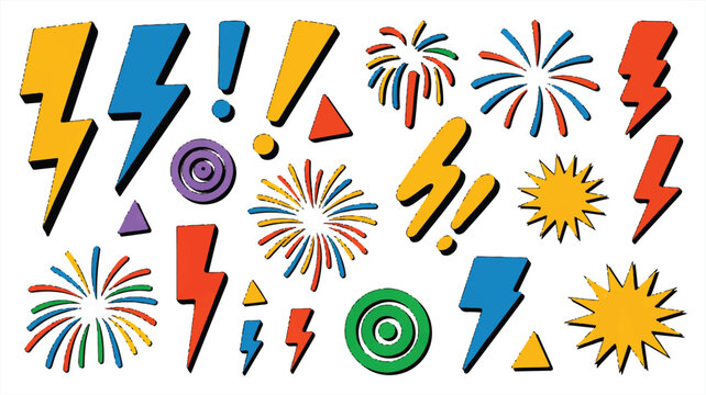 Vibrant Collection of Cartoon-Style Symbols and Explosions for Graphic Design