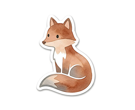 Cute Sitting Fox - Watercolor Illustration