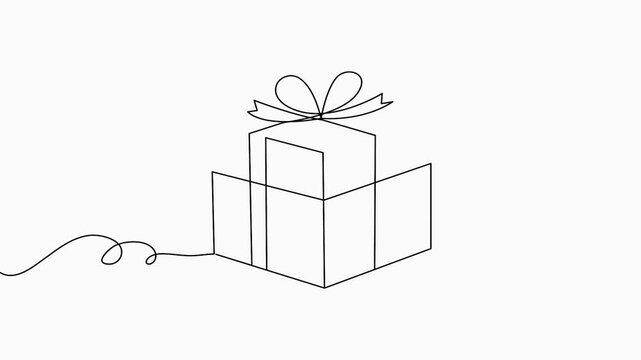 Gift square box continuous line animation elegant minimalist outline design loop 4k video