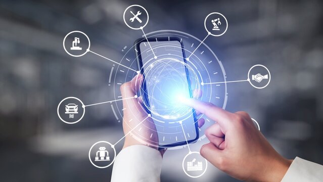 Mechanized industry automation and modern production system with robotic arms, gears, tools and logistics for efficient mechanized industry process. Gist