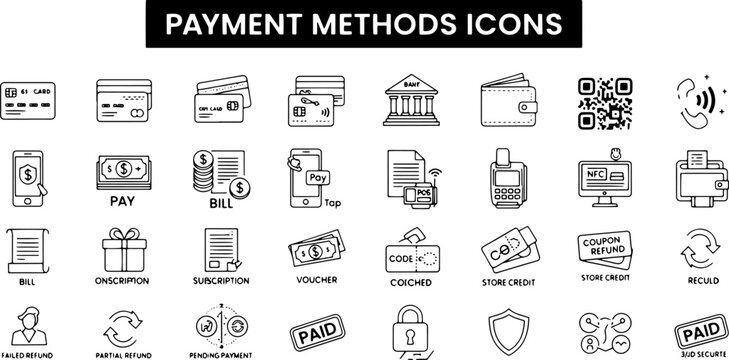 Payment methods icons on white background.