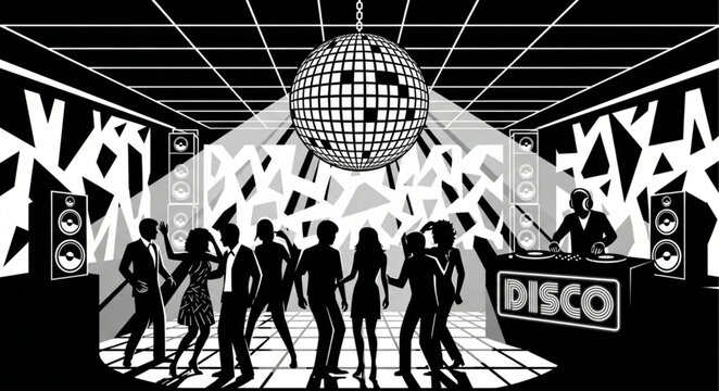 Disco Dance Party with DJ and Mirror Ball.