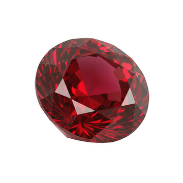 A vividly polished oval-shaped ruby gemstone with a rich red hue and brilliant facets isolated on transparent background