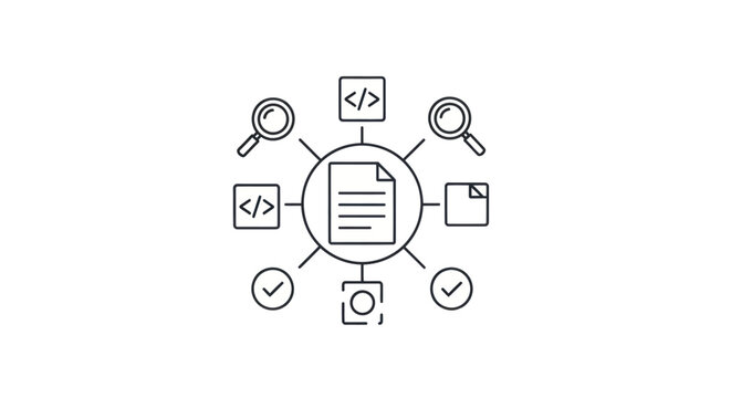 Software testing and quality assurance process line icons.